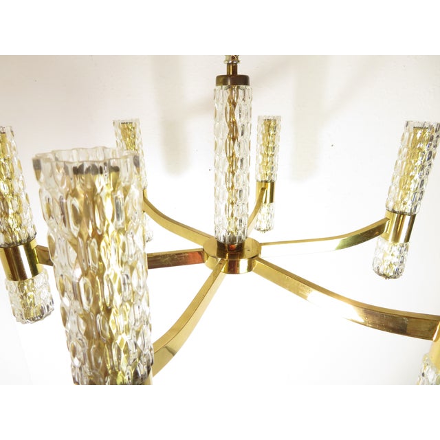 Mid Century Brass & Glass Chandelier ~ Hanging Lamp ~ Sciolari Murano Style For Sale - Image 17 of 18