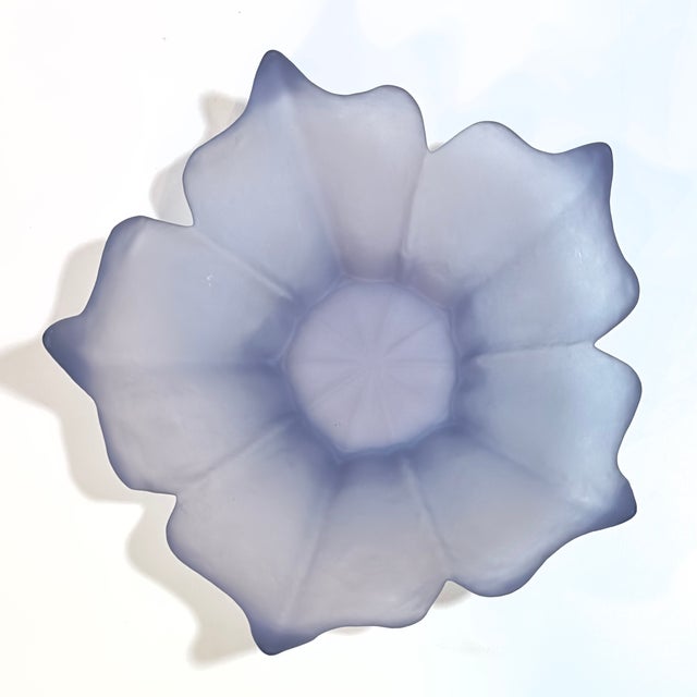 1980s Vintage Viking Glass Frosted Purple Lotus Fruit Bowl For Sale - Image 5 of 12