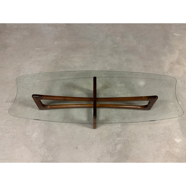 Craft Associates Refinished Adrian Pearsall Walnut and Glass Ribbon Coffee Table For Sale - Image 4 of 9