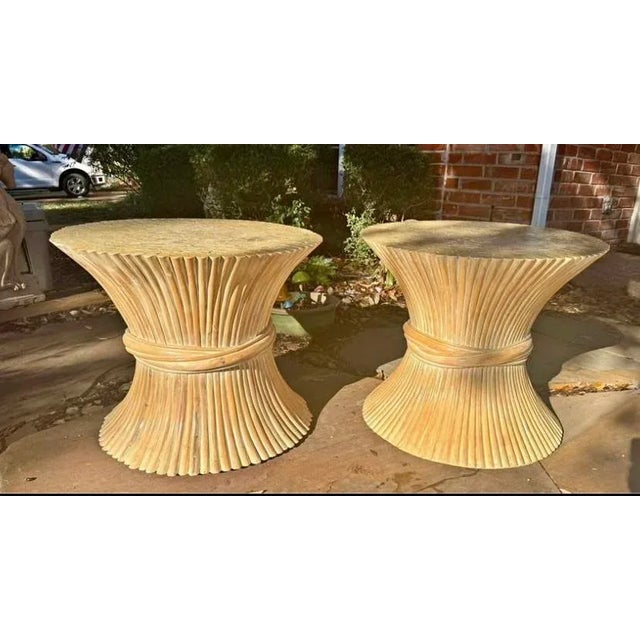 Offering a matching pair of McGuire style bamboo pedestal tables for your consideration. Design: Inspired by an hourglass...