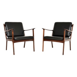 Vintage Danish Leather Armchairs from Ole Wanscher, 1960s, Set of 2 For Sale