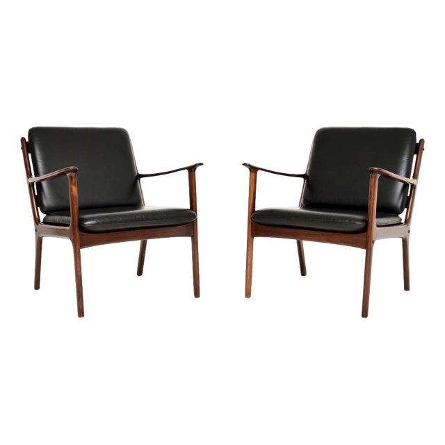 Vintage Danish Leather Armchairs from Ole Wanscher, 1960s, Set of 2 For Sale