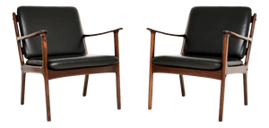 Vintage Danish Leather Armchairs from Ole Wanscher, 1960s, Set of 2