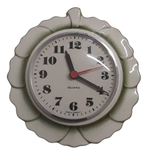 Vintage German Wall Clock with a White and Green Ceramic Housing in the Shape of a Leaf, 1970s