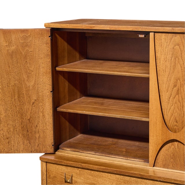 Broyhill Brasilia Mid Century Walnut and Brass Gentlemans Chest Highboy Dresser For Sale In Chicago - Image 6 of 10