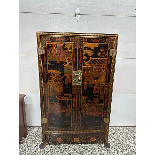 Vintage Chinoiserie Coromandel Lacquered Cabinet For Sale In Detroit - Image 6 of 12