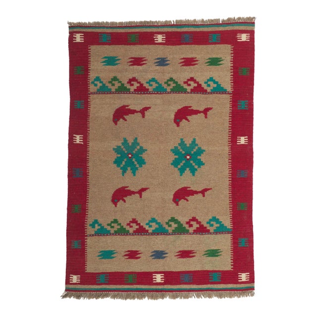 Late 20th Century Vintage Persian Shiraz Kilim Rug, 03'04 X 04'09. For Sale