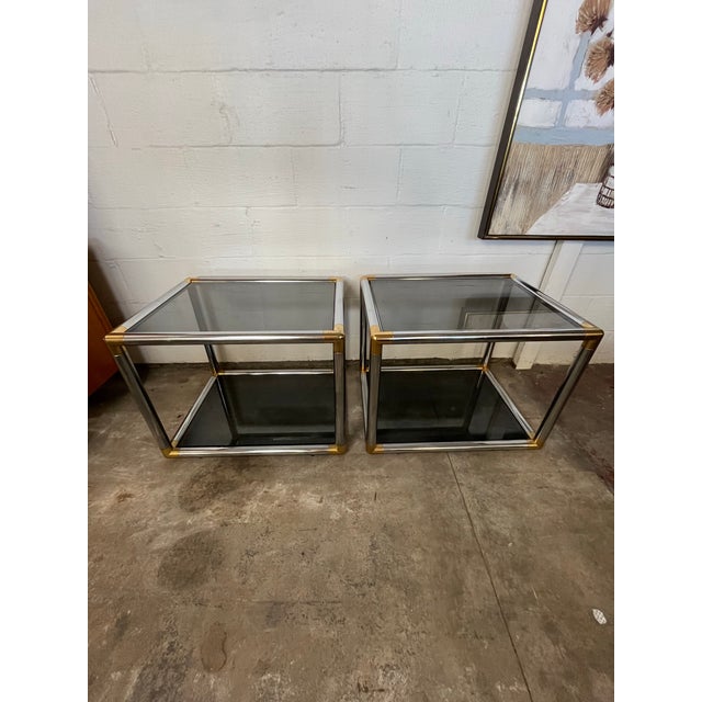 Chrome Pair of Mid-Century Modern Chrome and Brass Tubular Side or End Tables For Sale - Image 8 of 11