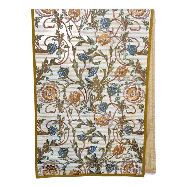 Mackenzie Childs One of the Kind Floral Wine Embroidered Parchment Stripe Bed Runner For Sale