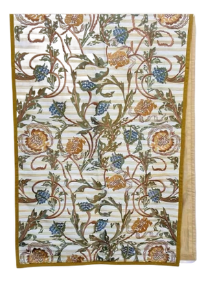 Mackenzie Childs One of the Kind Floral Wine Embroidered Parchment Stripe Bed Runner