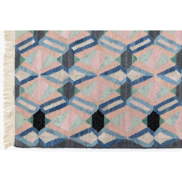 2020s Modern Handmade Pastel Kilim Wool Runner – Flatweave Geometric by Apadana For Sale - Image 5 of 10