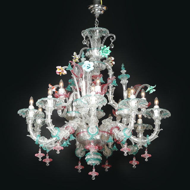 Exquisite & Rare Mid-Century Classical Hand-Blown Murano Twelve Arm Chandelier For Sale - Image 16 of 18