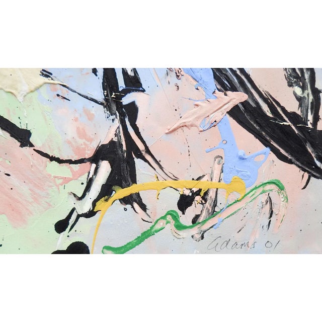 Abstract Expressionist painting on heavy paper, heavy paint application in spots. In pink, black, blue and green by Jerry...