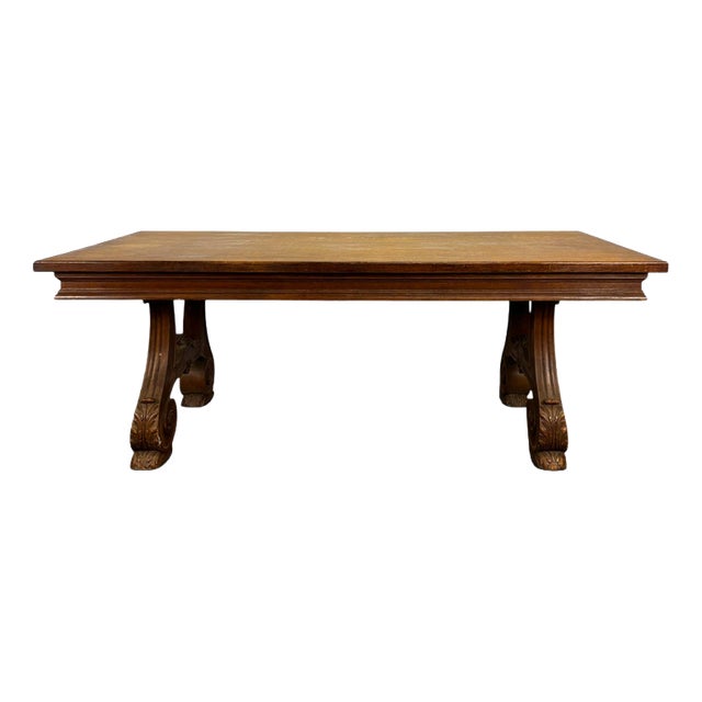 Renaissance Style Oak Dining Table with Lyre-Shaped Legs For Sale