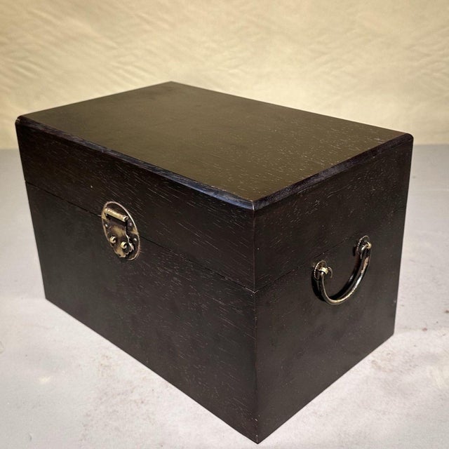 Chinoiserie Dark Hardwood Treasure Storage Box With Antique Brass Lock, Asian Chinoiserie Chest For Sale - Image 3 of 9