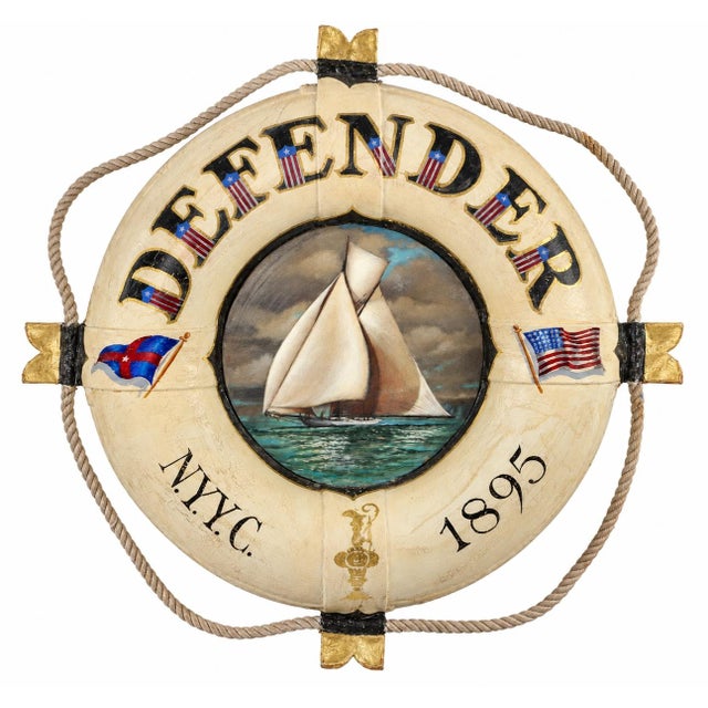 Textile New York Yacht Club America’s Cup Defender 1895 Nautical Life Preserver 24"d For Sale - Image 7 of 9
