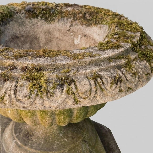 Forest Green English Garden Basin on Patinated Stone Pedestal, 1920s For Sale - Image 8 of 16