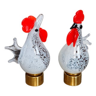 Vintage Rooster and Hen Lamps in Glass, 1980s, Set of 2 For Sale