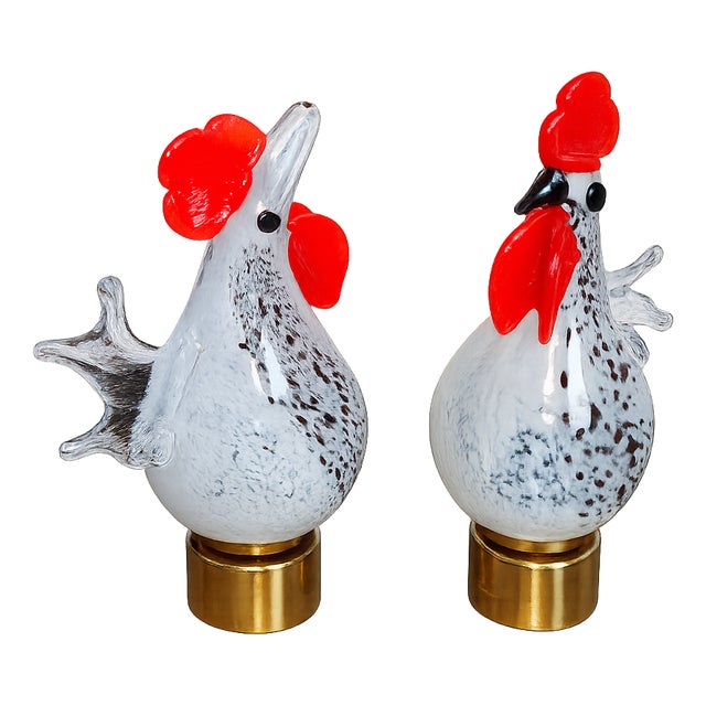 Vintage Rooster and Hen Lamps in Glass, 1980s, Set of 2 For Sale