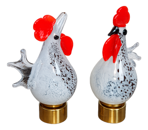 Vintage Rooster and Hen Lamps in Glass, 1980s, Set of 2