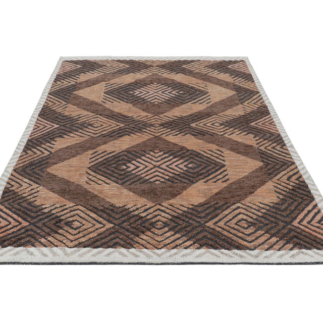 Modern Rug & Kilim’s Modern Rug With Brown Geometric Patterns in High-Low Texture For Sale - Image 3 of 7