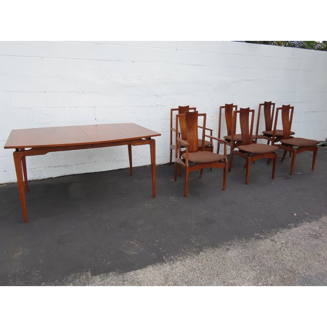 Brown Young Furniture Mid Century Floating Top Sculptura Dining Table Six Chairs 6649 For Sale - Image 8 of 18