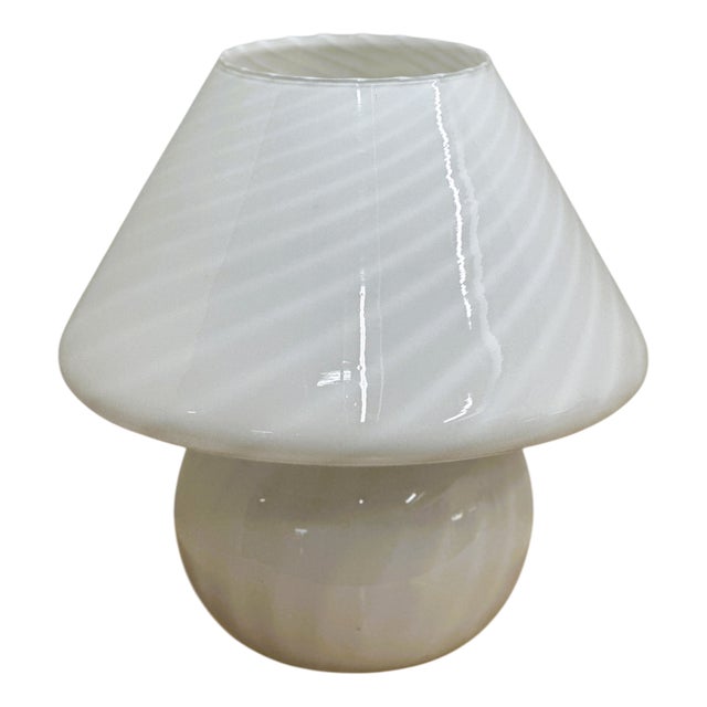Vintage Italian White Swirl Glass Mushroom Lamp, 1970 For Sale