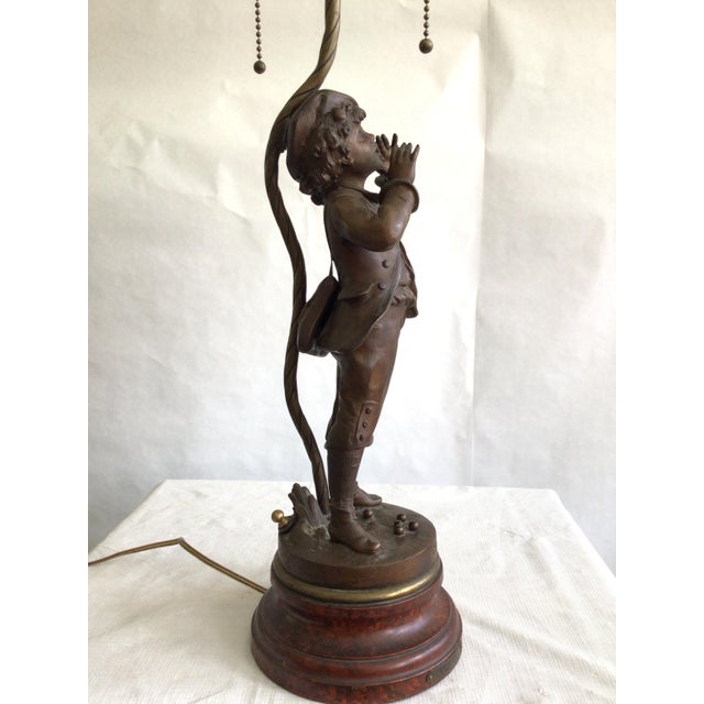 Wood 1950s Metal Sculpture Table Lamp Of A Boy Bellowing For Sale - Image 7 of 12