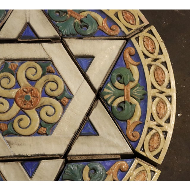 Textile Polychrome Terra Cotta Round Frieze With Star of David From Synagogue For Sale - Image 7 of 10