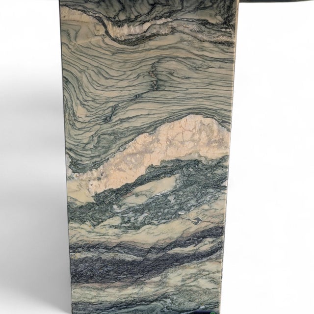 1980s Postmodern Green Figured Marble Pedestal Side Tables, Pair For Sale - Image 9 of 18