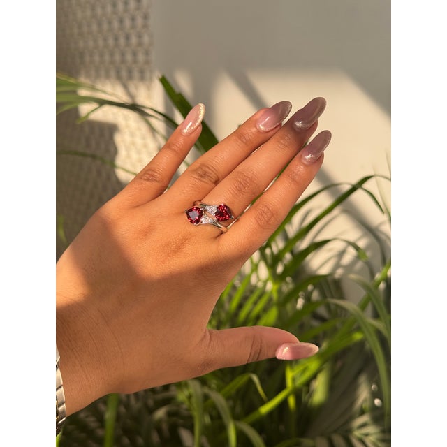 Not Yet Made - Made To Order Chic 3.95ct Heart Shape Garnet Diamond Art Deco Bypass Ring Size 4 in 14k Gold For Sale - Image 5 of 14