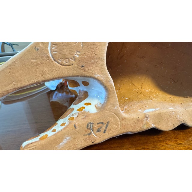 Burnt Orange Hollywood Regency Glazed Terracotta Sculpture of a sSeated Giiraffe. Made in Italy Stamped Pristine For Sale - Image 8 of 9