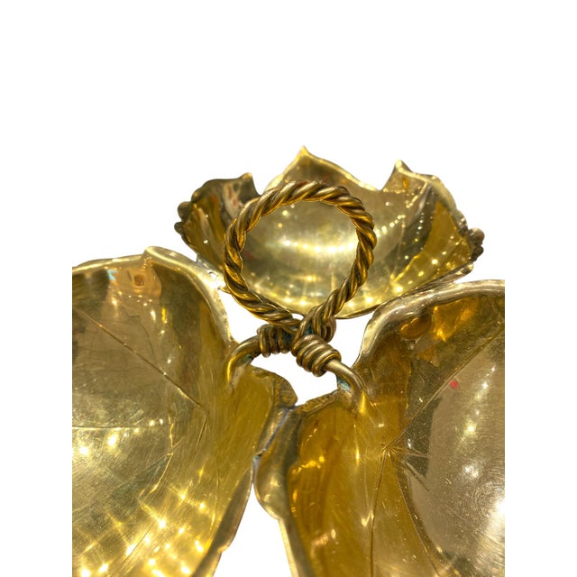 Alfredo Sciarrotta Mid 20th Century Alfredo Sciarrotta Mid-Century Modern Brass Triple Leaf Centerpiece Bowl, Newport, Rhode Island For Sale - Image 4 of 10