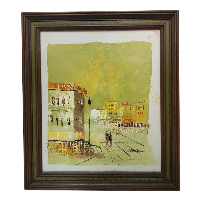 1960s Mid-Century Cityscape Painting, Framed For Sale
