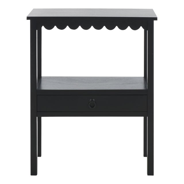 Heaven Scalloped Low Drawer Accent Table in Matte Black For Sale
