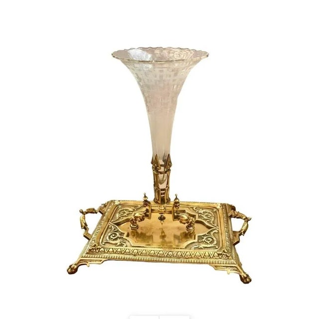 Late 19th Century Gilt Brass Etched Crystal Centerpiece For Sale - Image 4 of 12