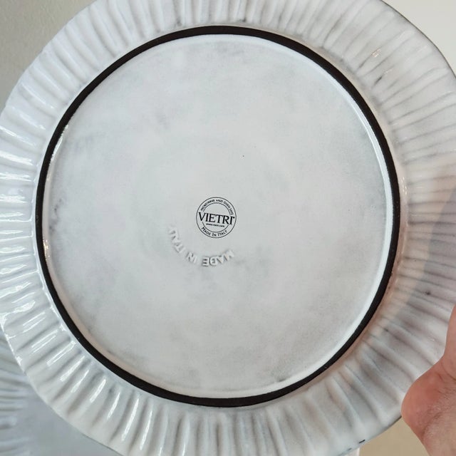 Late 20th Century Vintage Vietri Italy Ceramic Round Sun-Burst Large Dinner Plates in Antique White, Set of Five For Sale - Image 5 of 6