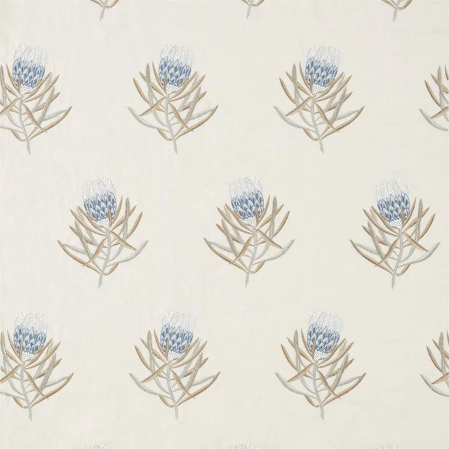 Sanderson Protea Flower Fabric in China Blue/Linen - a Sample For Sale