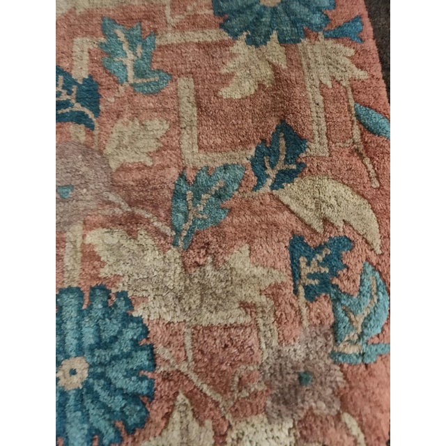 1930s Pink Rose Open Field Floral Antique Chinese Art Deco Rug 5' X 7'10" Knotted Wool Carpet For Sale - Image 4 of 9