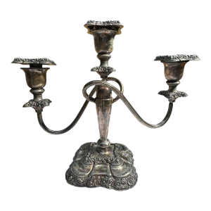 20th Century Vintage Antique Silver Plated Double Twisted Arm 3 Light Candelabra