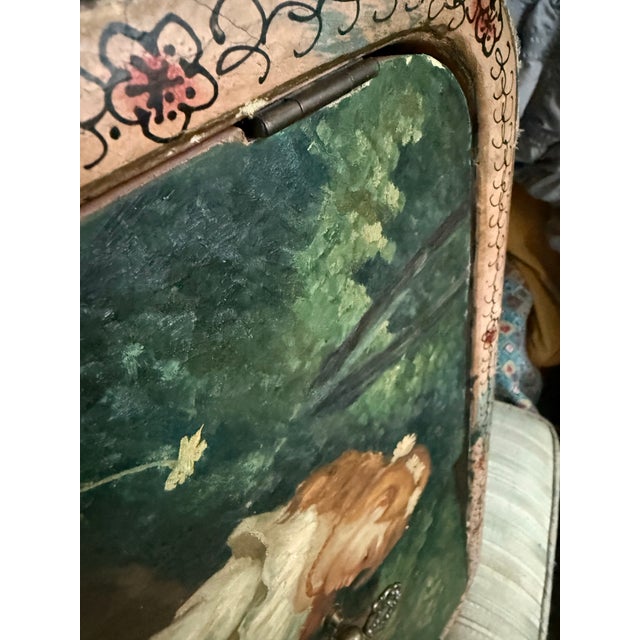 Vintage Handmade, Hand Painted Wooden Cabinet With a Painted Depiction of “Sweethearts.” For Sale - Image 4 of 11