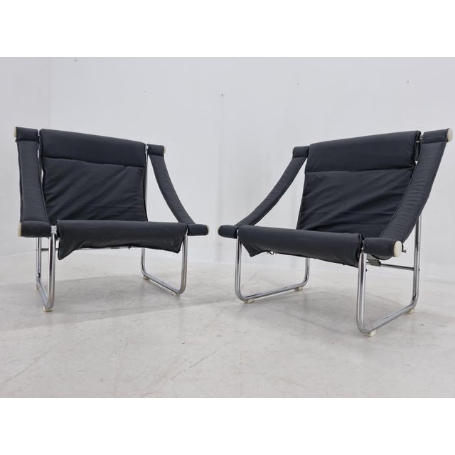 Mid-Century Modern Set of Mid-Century Chrome and Leather Armchairs, 1970s For Sale - Image 3 of 17