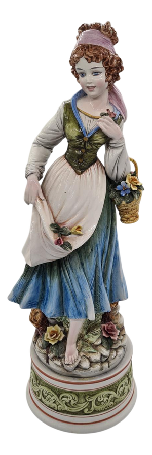 Figure of Woman Picking Flowers in Ceramic by D. Poloniato, 1980s