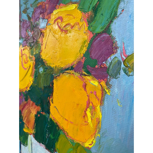 Teal Contemporary Impressionist Floral Oil Painting on Canvas, 36" X 36" For Sale - Image 8 of 10