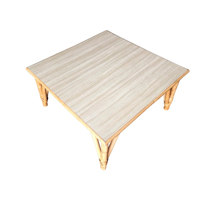 Restored Vintage Large Square Rattan Coffee Table With Formica Top Chairish