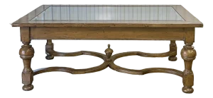 William and Mary Style Rustic Wood Glass Top Farmhouse Coffee Table
