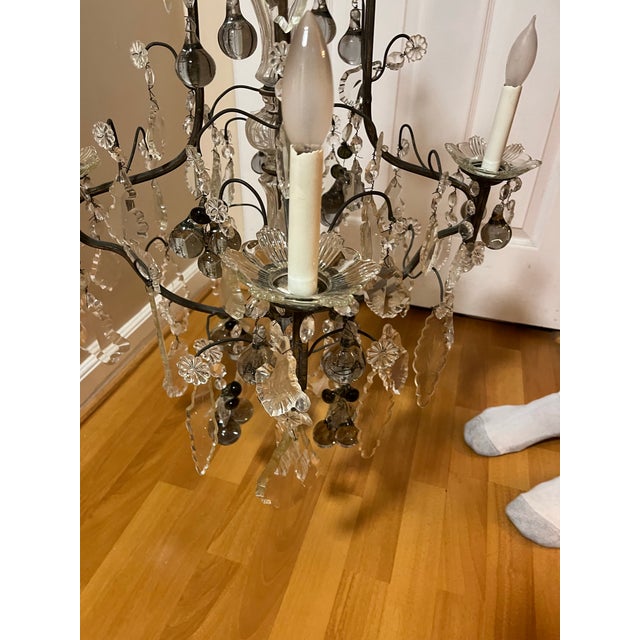 Metal 1920s Italian Iron and Crystal 4 Arm Chandelier With Crystal Fruits For Sale - Image 7 of 12