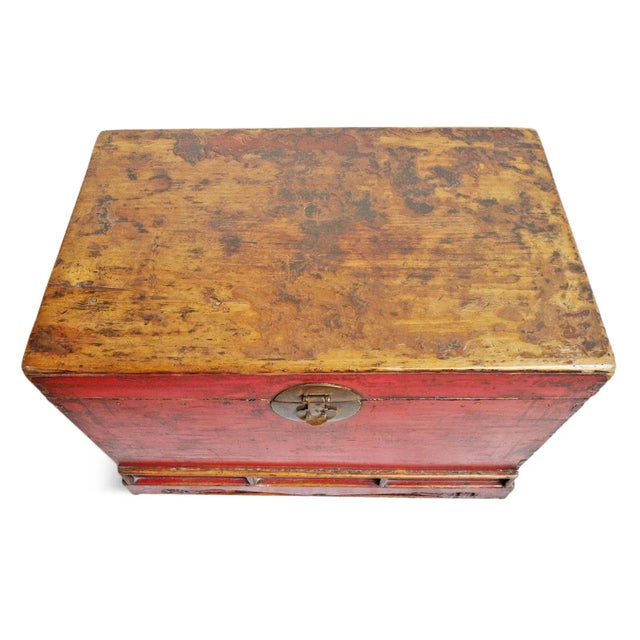 Boho Chic Vintage Ming Red Trunk For Sale - Image 3 of 9