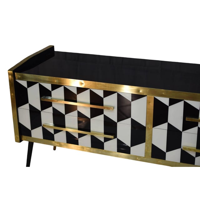 Italian Sideboard with Handmade Artistic Glass from Justfurnituress SRL For Sale - Image 11 of 12