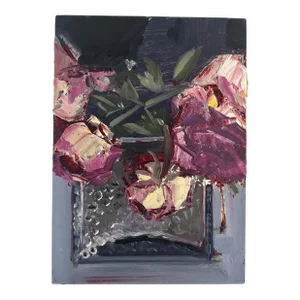 Original Small Contemporary Floral Still Life Oil Painting on Board